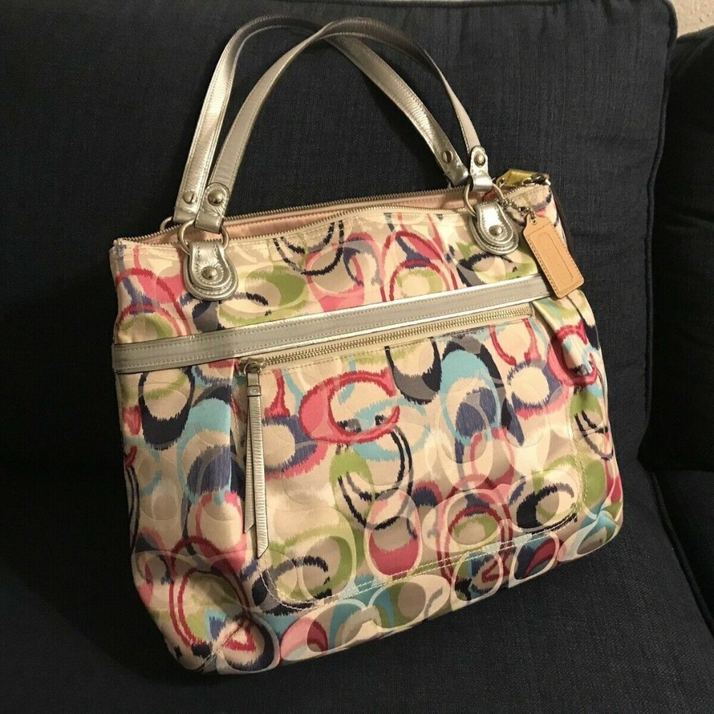 COACH POPPY SIGNATURE C DREAM LOGO GLAM SHOPPER TOTE CANVAS BAG